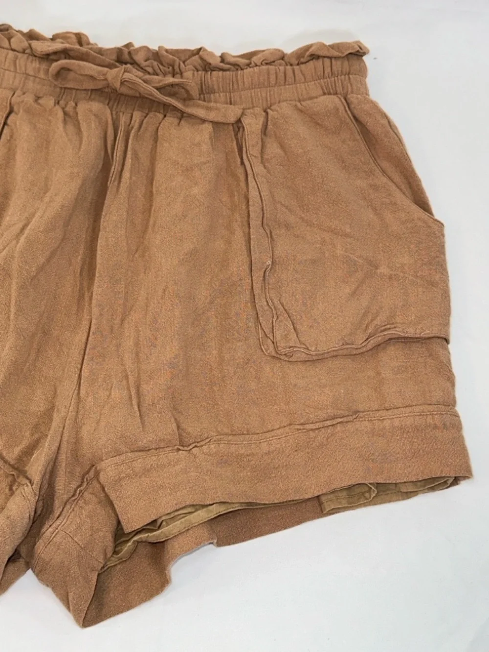 Lost + Wonder Paperbag Waist Shorts Size 1X Brown Linen Blend High Rise Boho